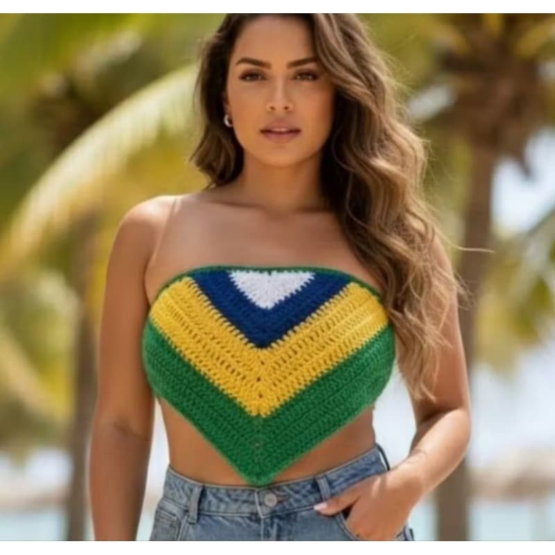 top cropped bandana 3 em 1 do Brasil em crochê top, bandana ou saia