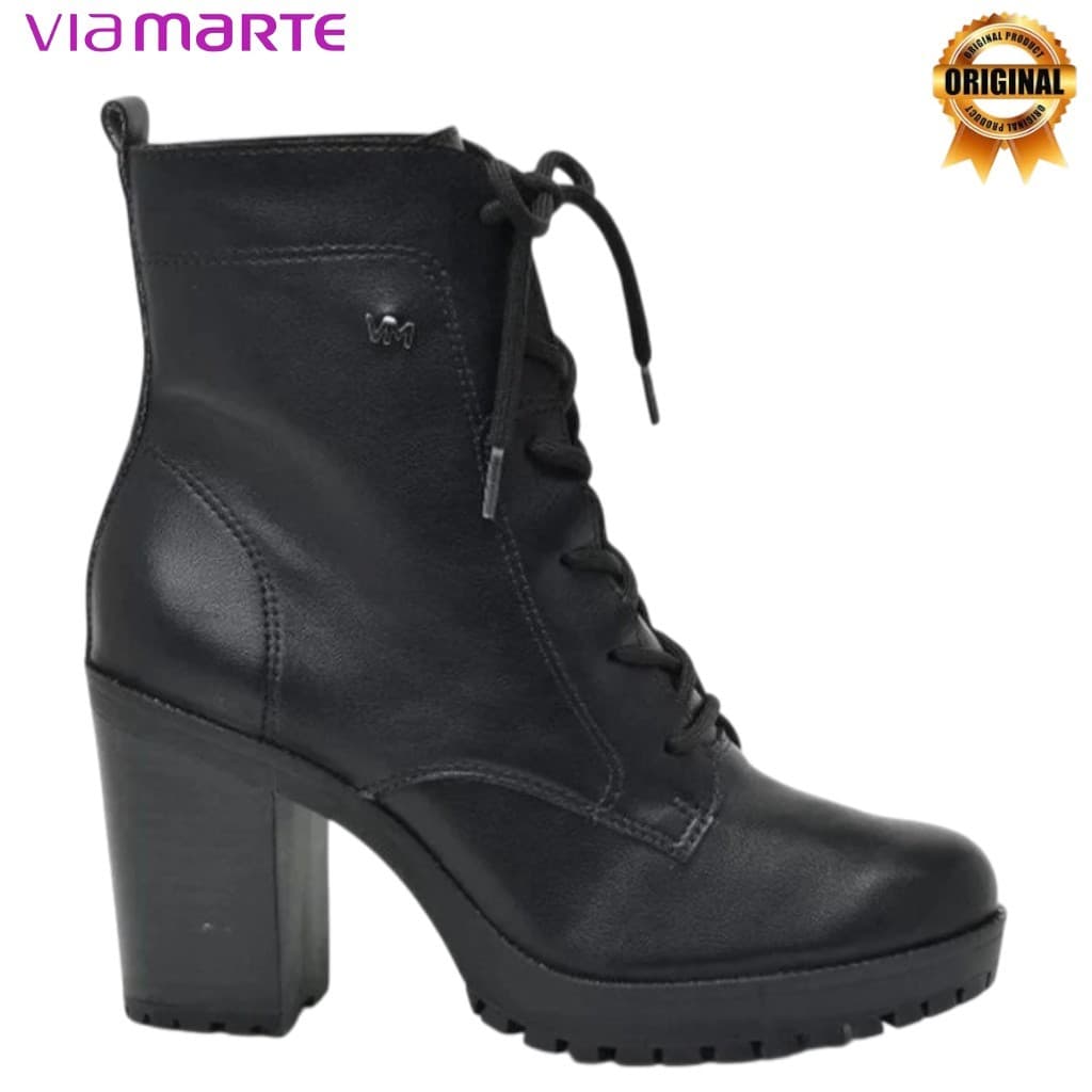 Bota Coturno Via Marte Feminina Cano Médio Original Confortável Salto Alto 231610-01
