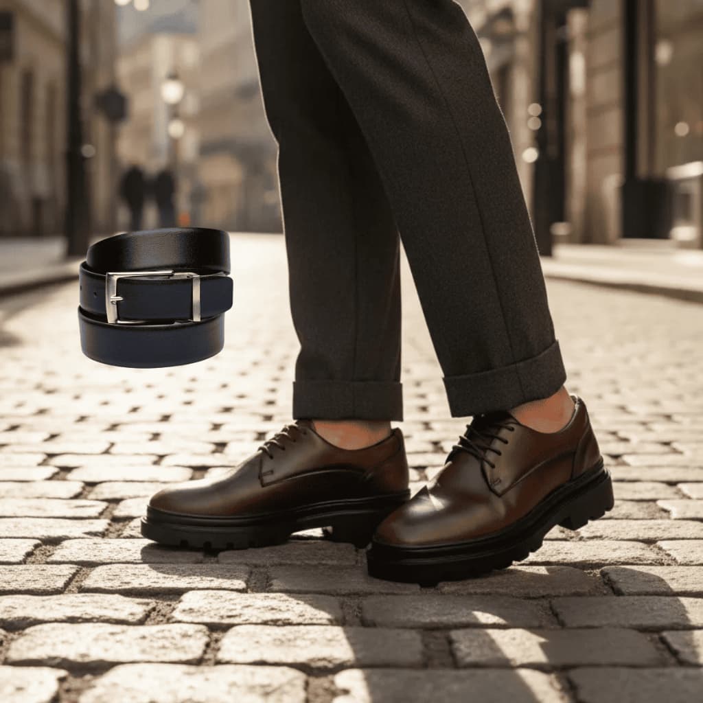 Lorenzo Elegance Sapato Masculino com Acabamento Premium e Sola Alta + Cinto