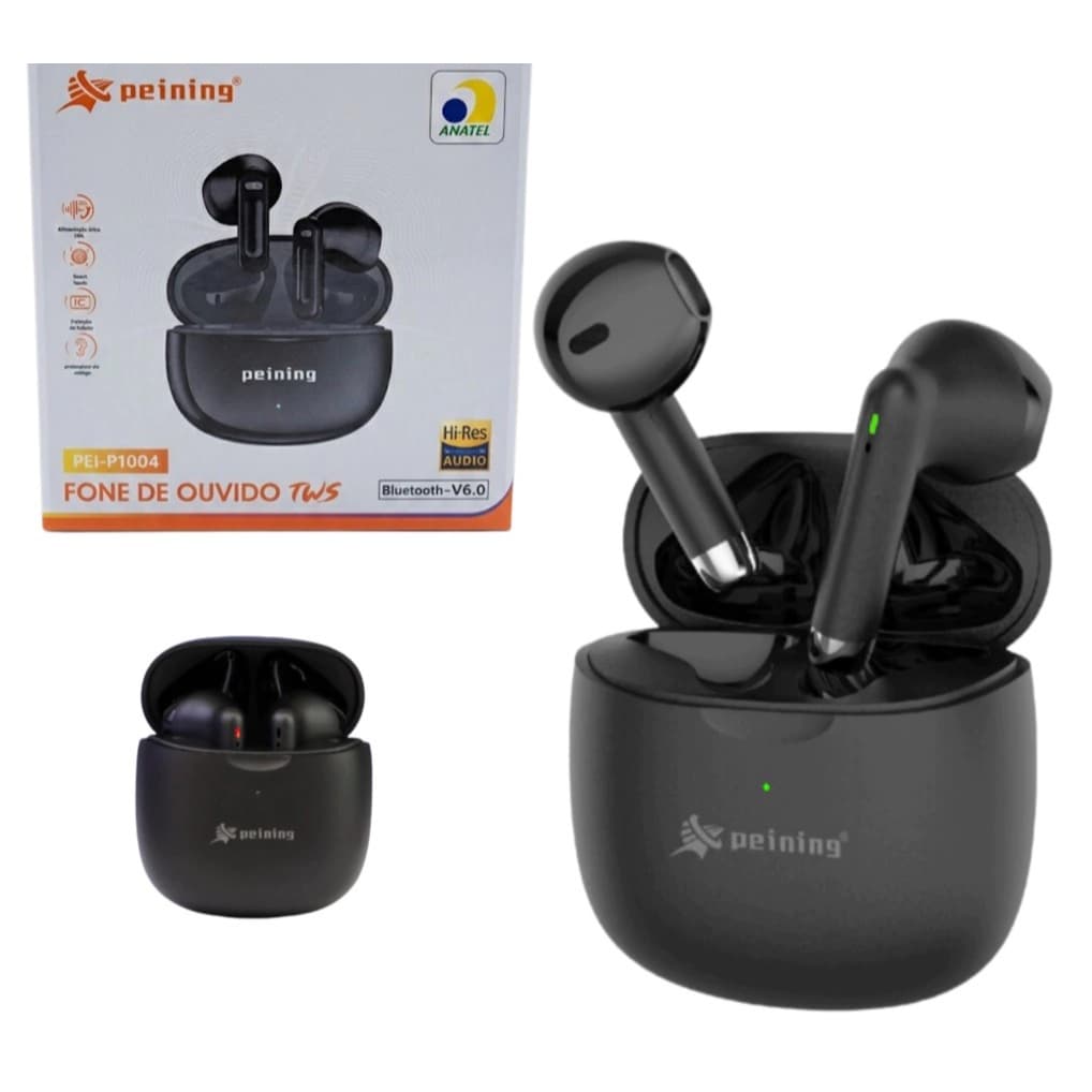 Fone de Ouvido Bluetooth TWS Peining PEI-P9001 | Resistente à Água sem fio preto e branco