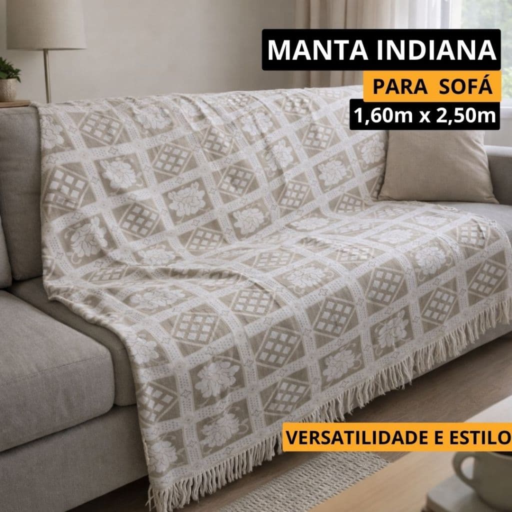 Manta Indiana para Sofá 1,60x2,50m Decorativa Protetora Estilo Boho