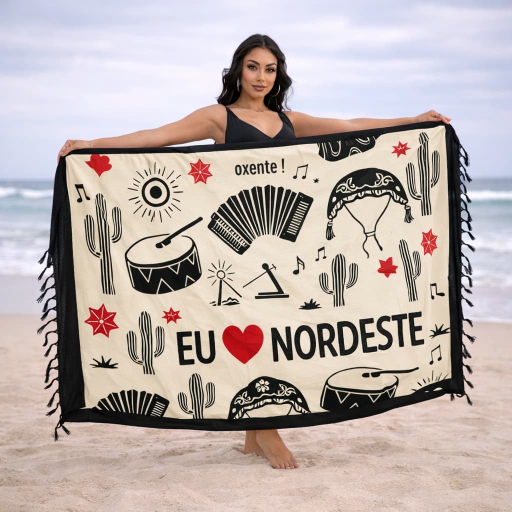 Canga Eu Amo Nordeste Estampa Regional Saída de Praia Praia e Piscina Verão