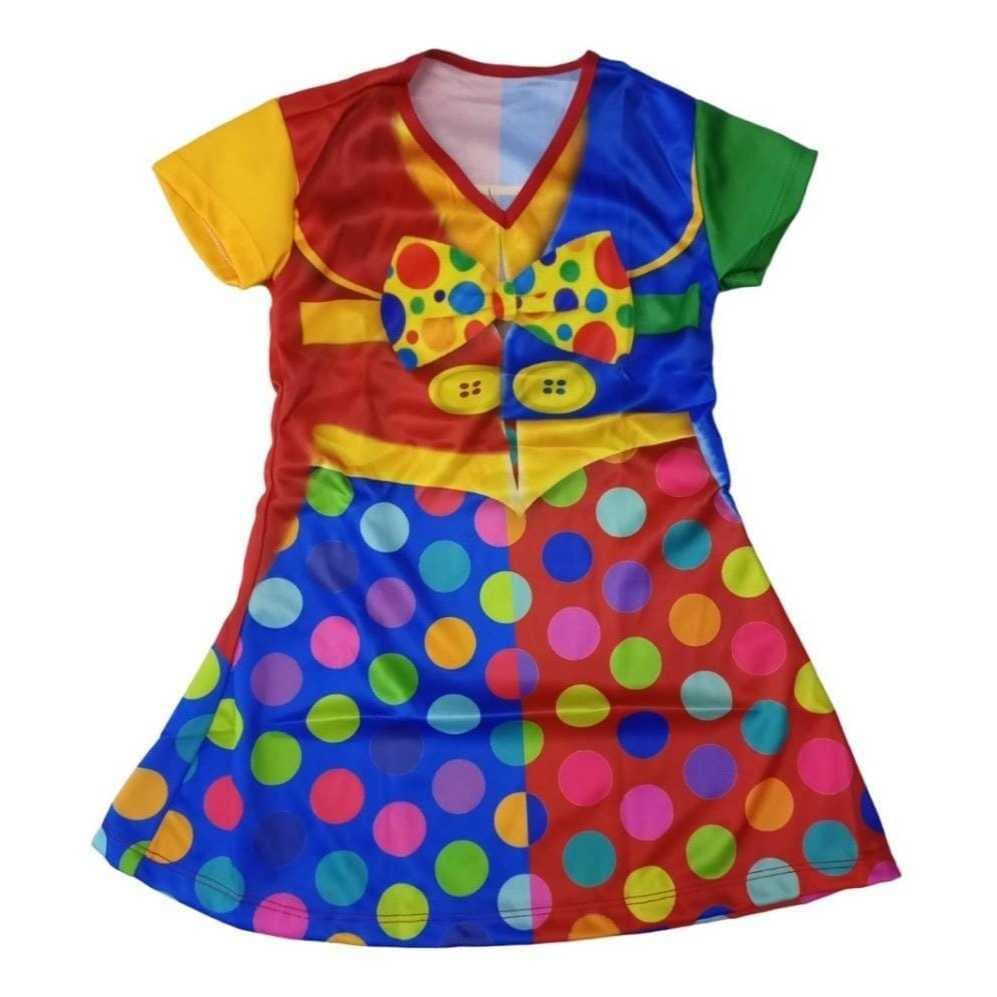 Fantasia Infantil Palhacinha Colorida com Estampa de Bolinhas e Laço