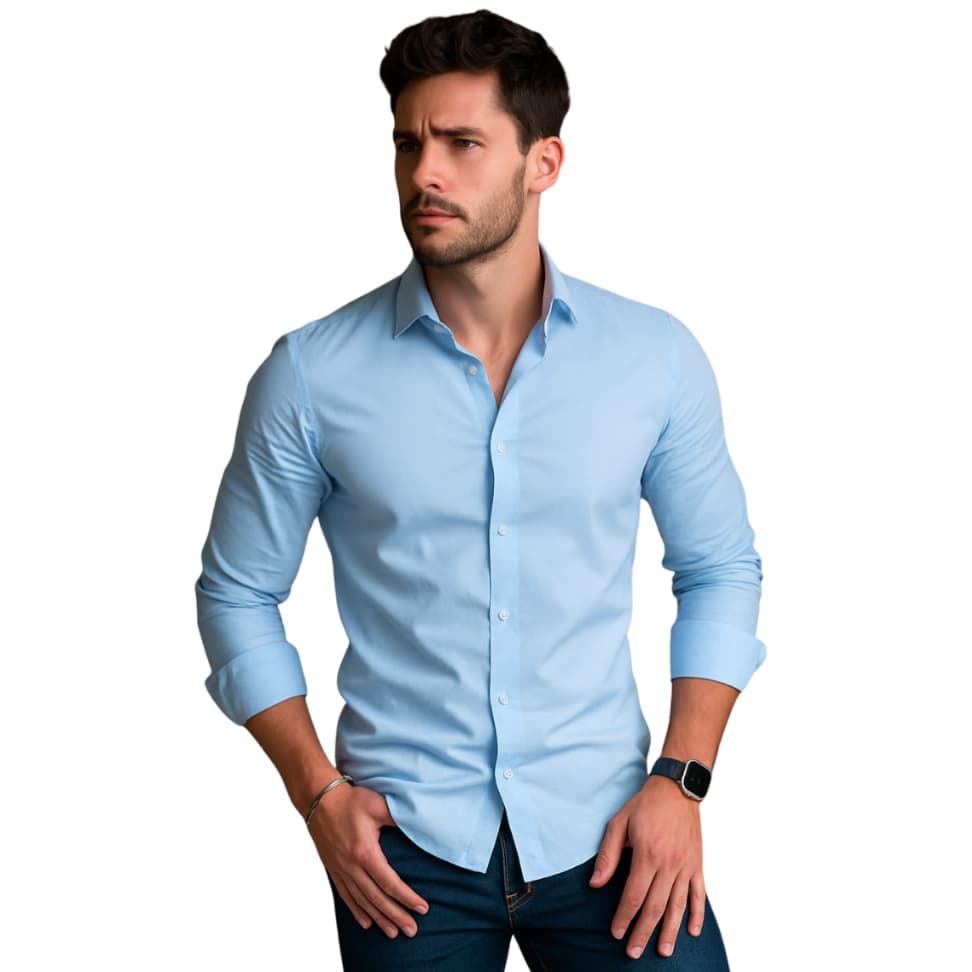 Camisa Social Masculina Manga Longa Lisa De Botões  Sem Detalhe Interno gola e punho Pronta Entrega