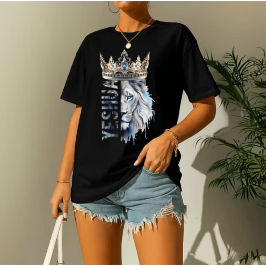 Camiseta Feminina  T-Shirt Yeshua Leão de Judá Cristã Evangelica Casual Moderna Estilosa