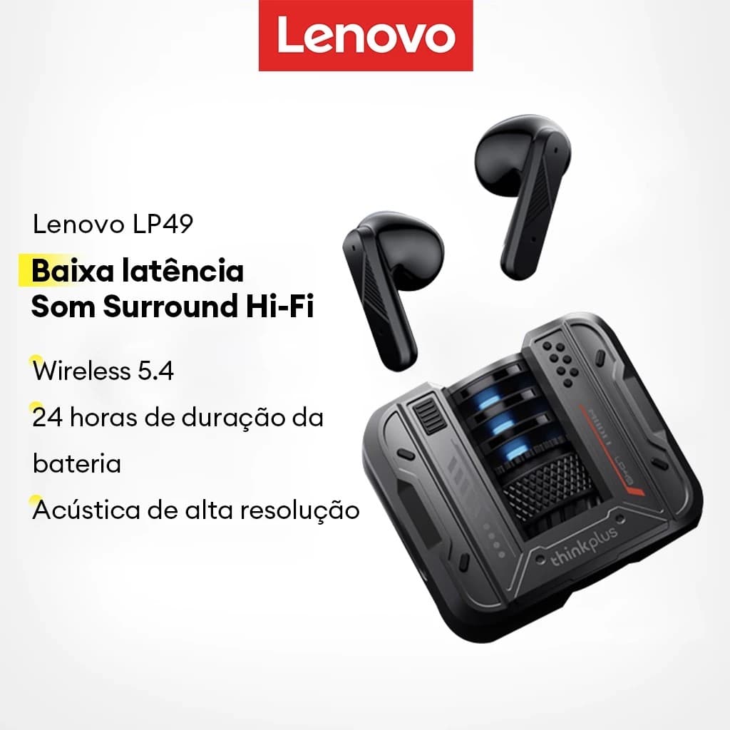 Lenovo LP49 Fone De Ouvido Bluetooth Cancelamento de ruído de movimento Smart Touch