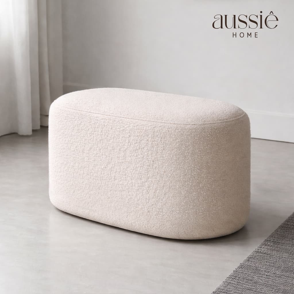 Puff Orgânico Oval Bouclê Decorativo 65 ou 90 cm para Sala Quarto Recepção Confortável Moderno Minimalista 2 Lugares