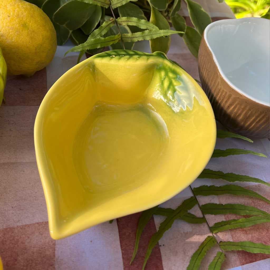 Tigela, bowl, cumbuca formato limão siciliano, cerâmica, 14x19cm, 300ml, cor vibrante, sofisticado, moderno.