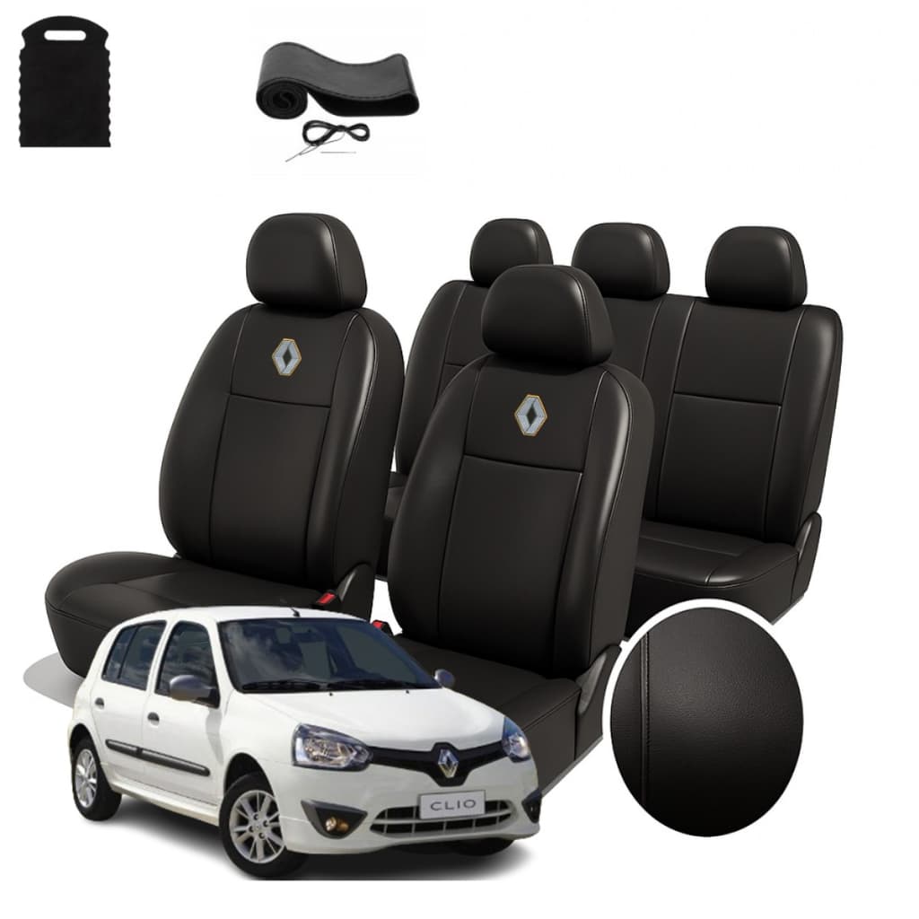 Jogo Capas Bancos Renault Automotivo Carro Couro Impermeável Sintético Kit Completo + Capa Volante