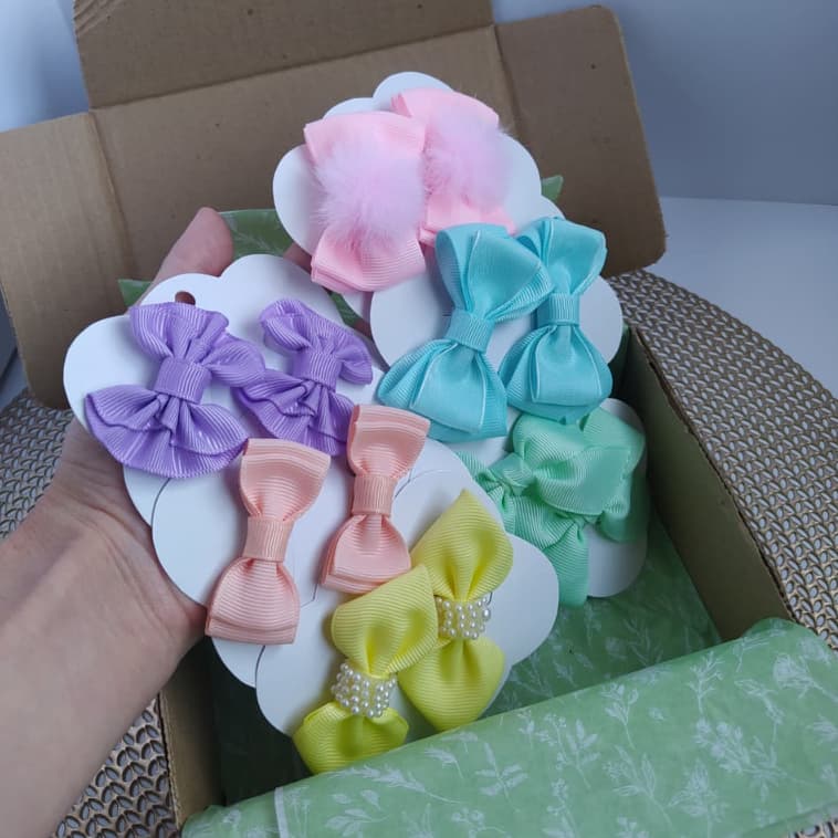 Kit 6 Pares Rabicó Elastico Xuxinha  De Cabelo Com Laço Para Bebê Menina Laço Pequeno Acessório