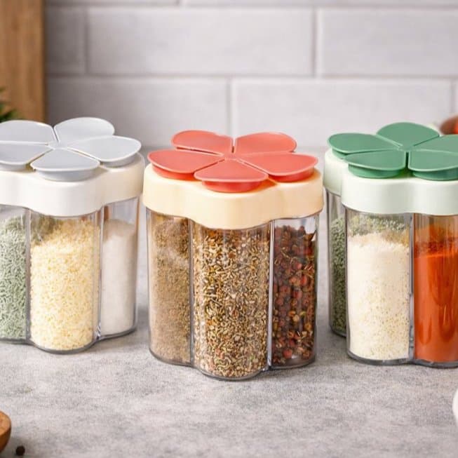 Pote Porta Temperos com 5 Divisórias Transparentes em Plástico Branco