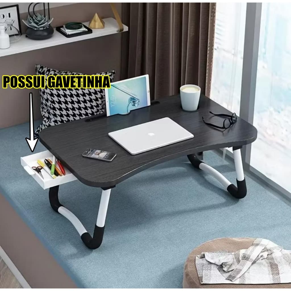 Mesa Portátil Estudos Dobrável para Notebook Home Office Mesinha café Madeira