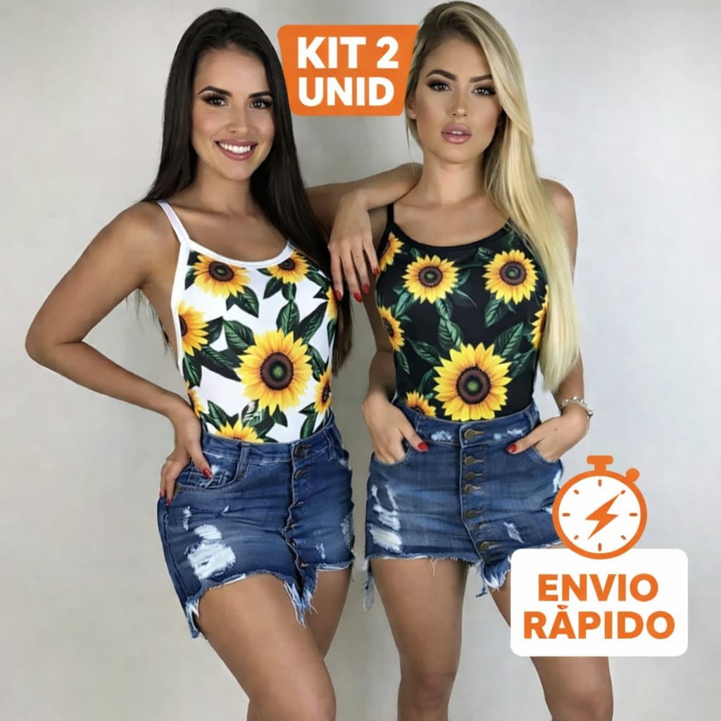 KIT 2 UNIDADES BODY MAIÔ GIRASSOL FUNCO BRANCO E FUNDO PRETO