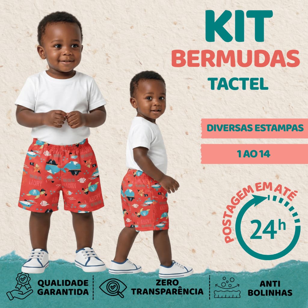 Kit 10 Bermudas Tactel Estampadas Infantil Juvenil Estampas Sortidas 1 Ao 14 Anos