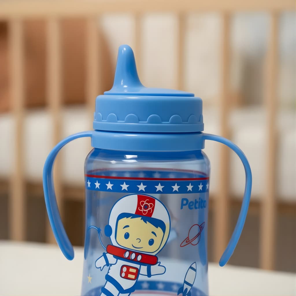 Copo Treinamento Transição Infantil/Bebê com Alça bico com válvula de fluxo Antivazamento Azul menino 270ml