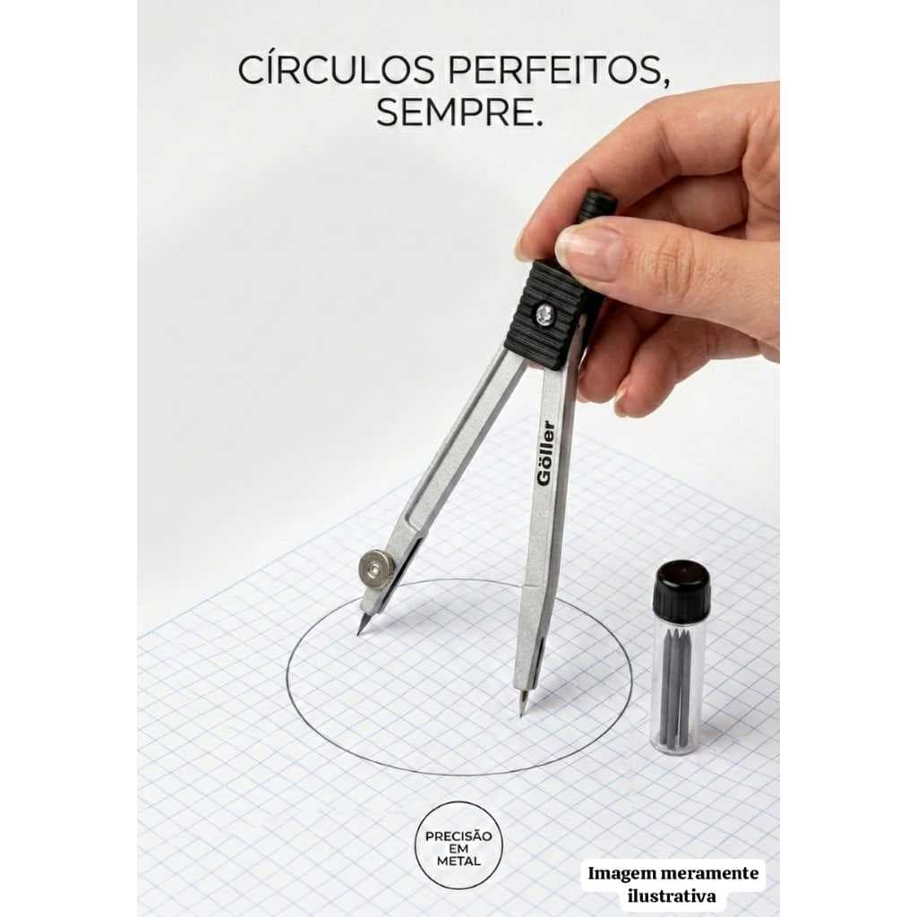 Compasso escolar metalico metal Goller Grafite incluso ferramenta escolar manual
