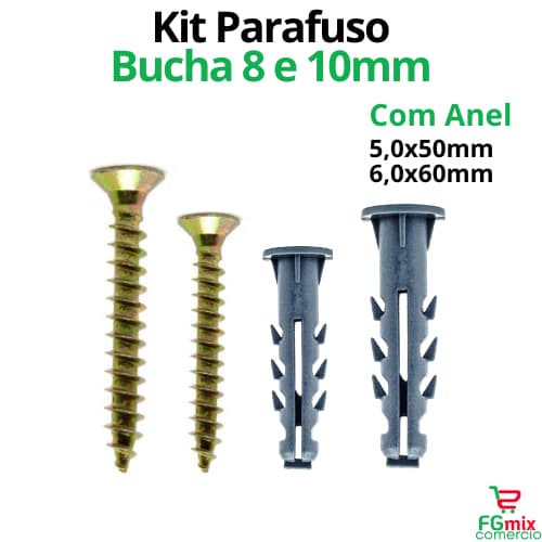 Kit Parafuso e Bucha 8 10mm Com Anel para 200 Peças Parede Jogo Parafusos e Buchas