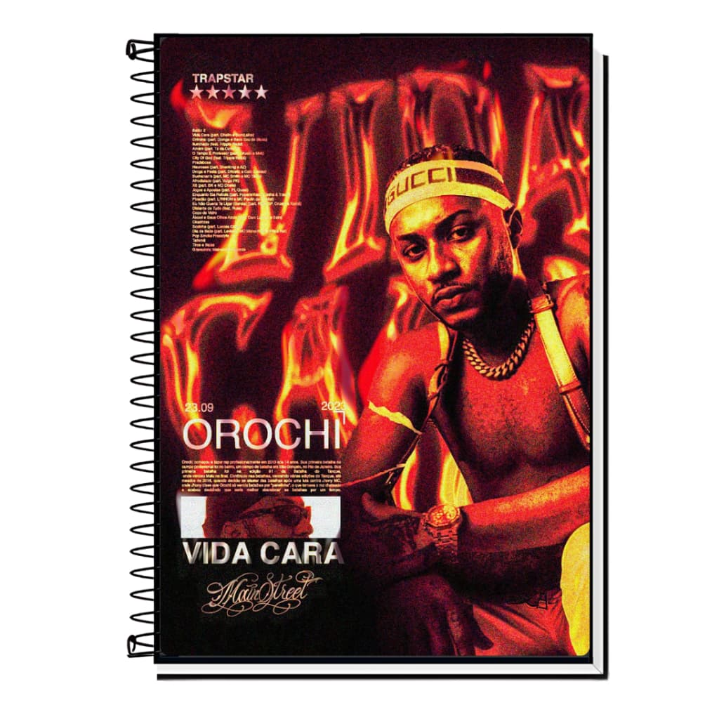 Caderno Escolar Orochi MC | Maloqueiro Chique | Rap - Trap | Capa Dura & Espiral Resistente 1, 10, 15 e 20 Matérias