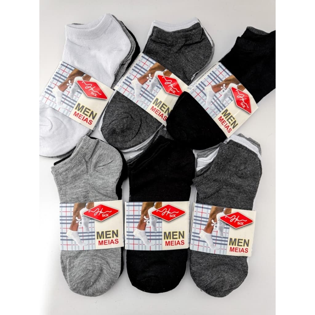 kit 12 - 6 ou 3 pares meias soquetes cano curto masculina unisex variadas