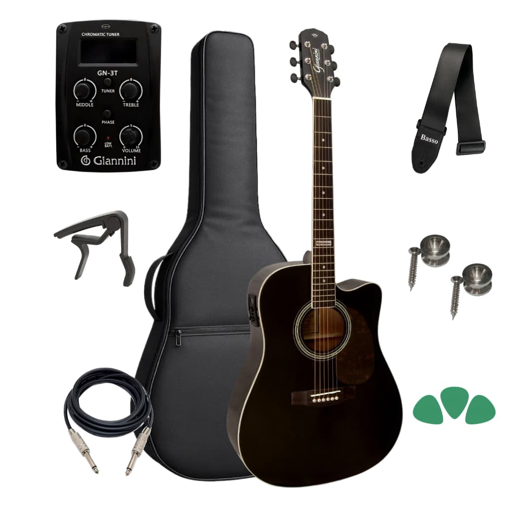 Violão Giannini  Gf-1d Ceq Bk Eletrico Folk + Capa +kit Full