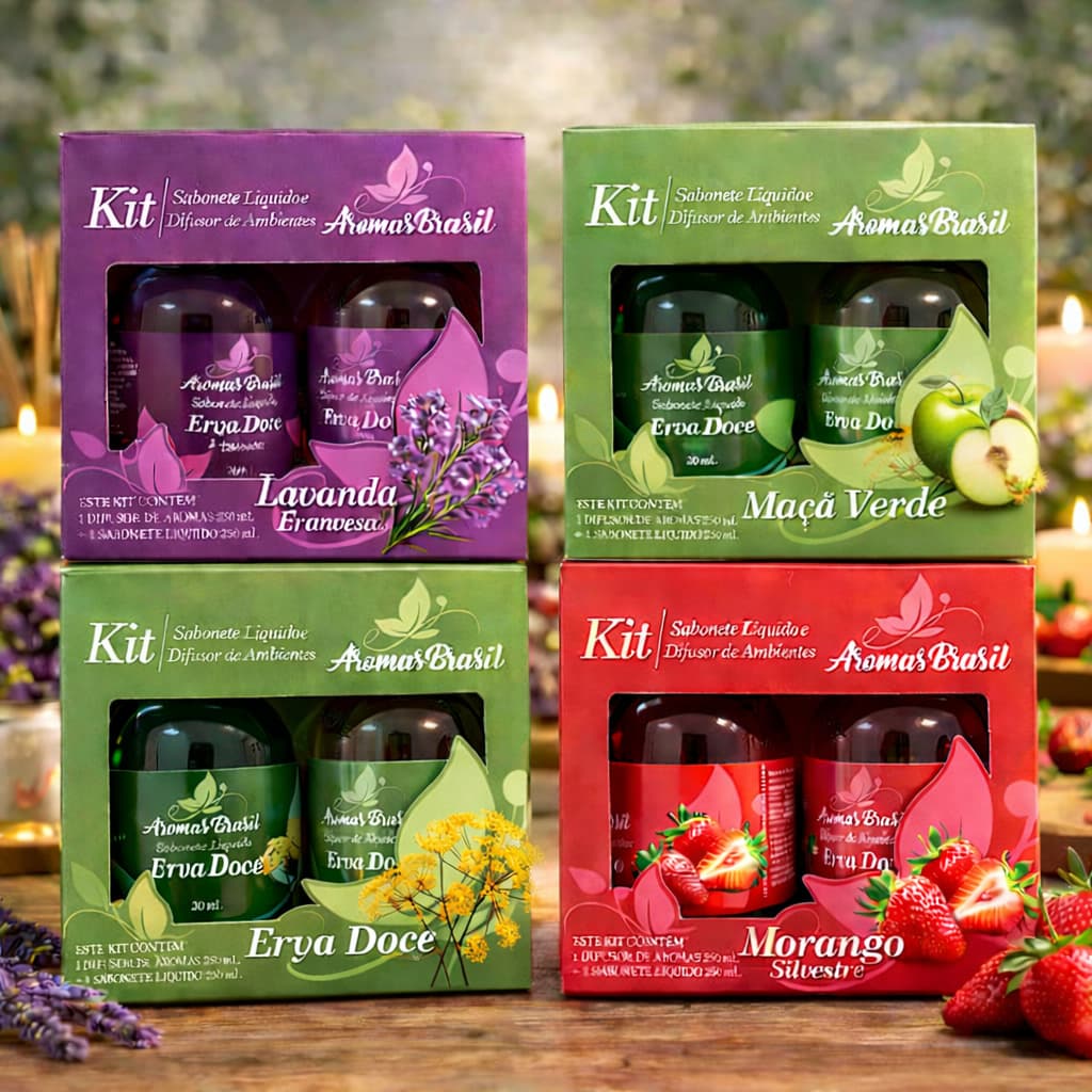 Difusor de Aromas + Sabonete Líquido 250ml Aromatizador de Ambiente Aromas Lavanda Morango Maçã Verde Erva Doce
