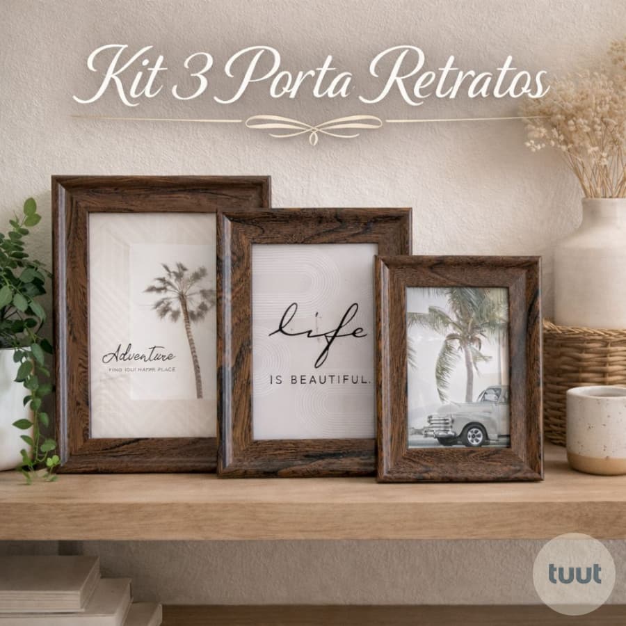 Kit 3 Porta Retrato MDF Vidro Porta Foto Decorativo Mesa Parede Tuut