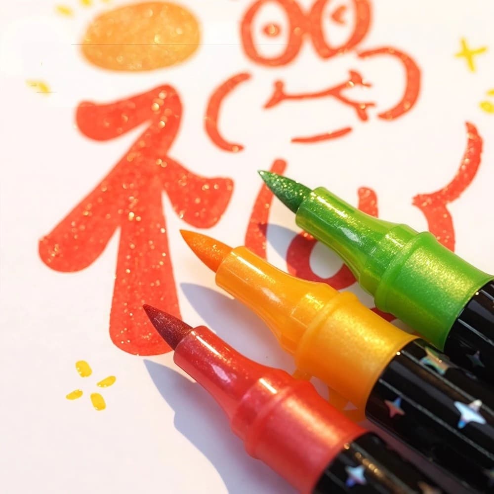 Marcadores Metálicos Com Glitter De Ponta Dupla, Pacote Com 24 Unidades
