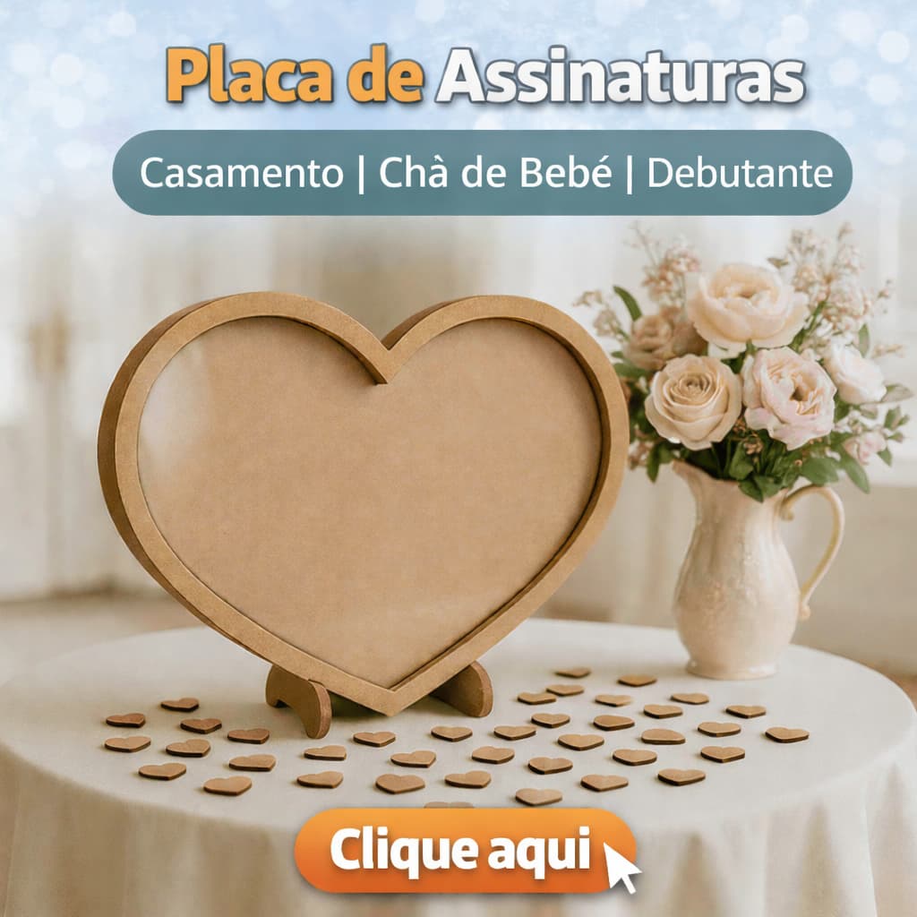 Placa Decorativa de Assinaturas com 83 Corações MDF – Casamento, Chá de Bebê, Debutante