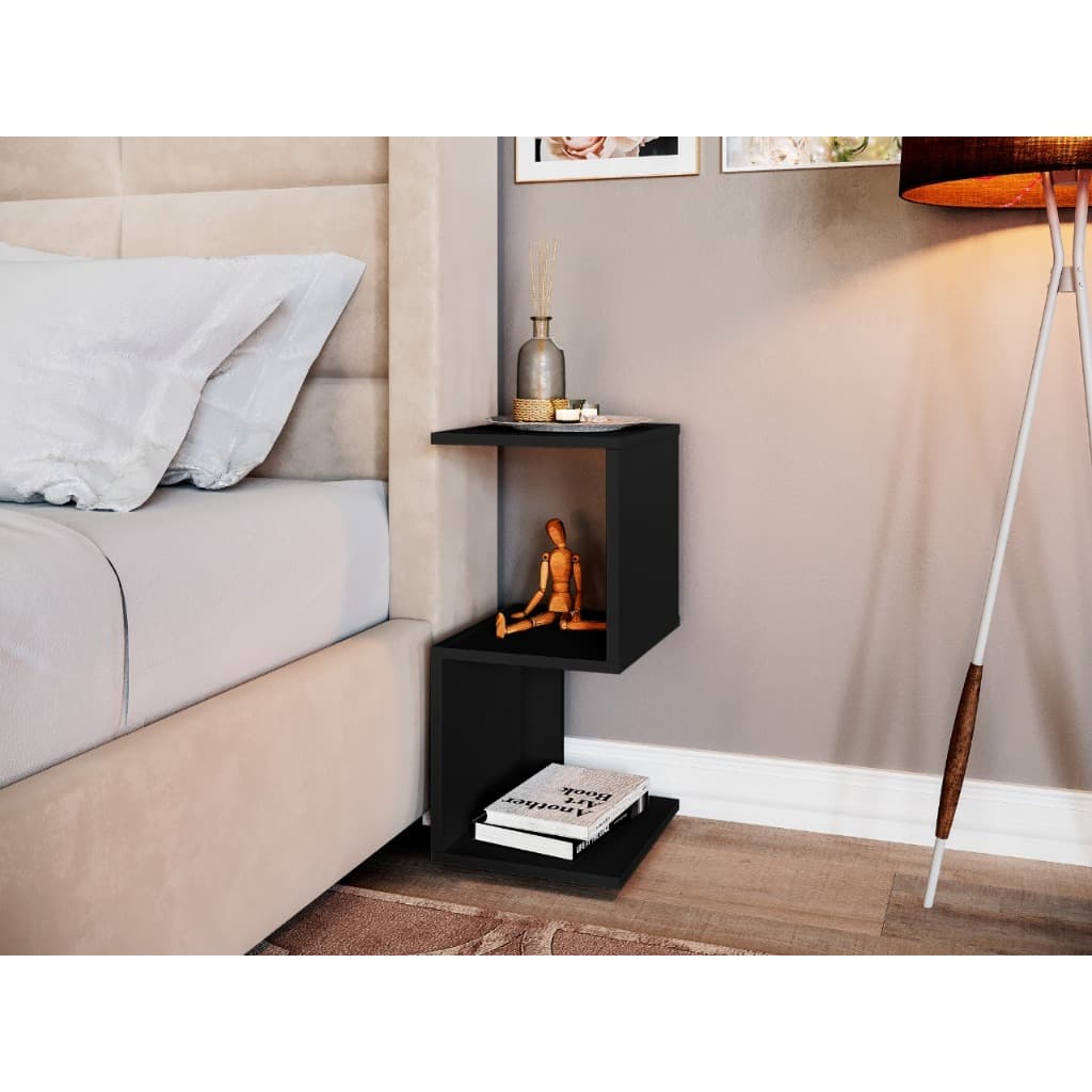 Mesa de Cabeceira Moderna Suspensa Nicho Lateral Quarto MDF Preta