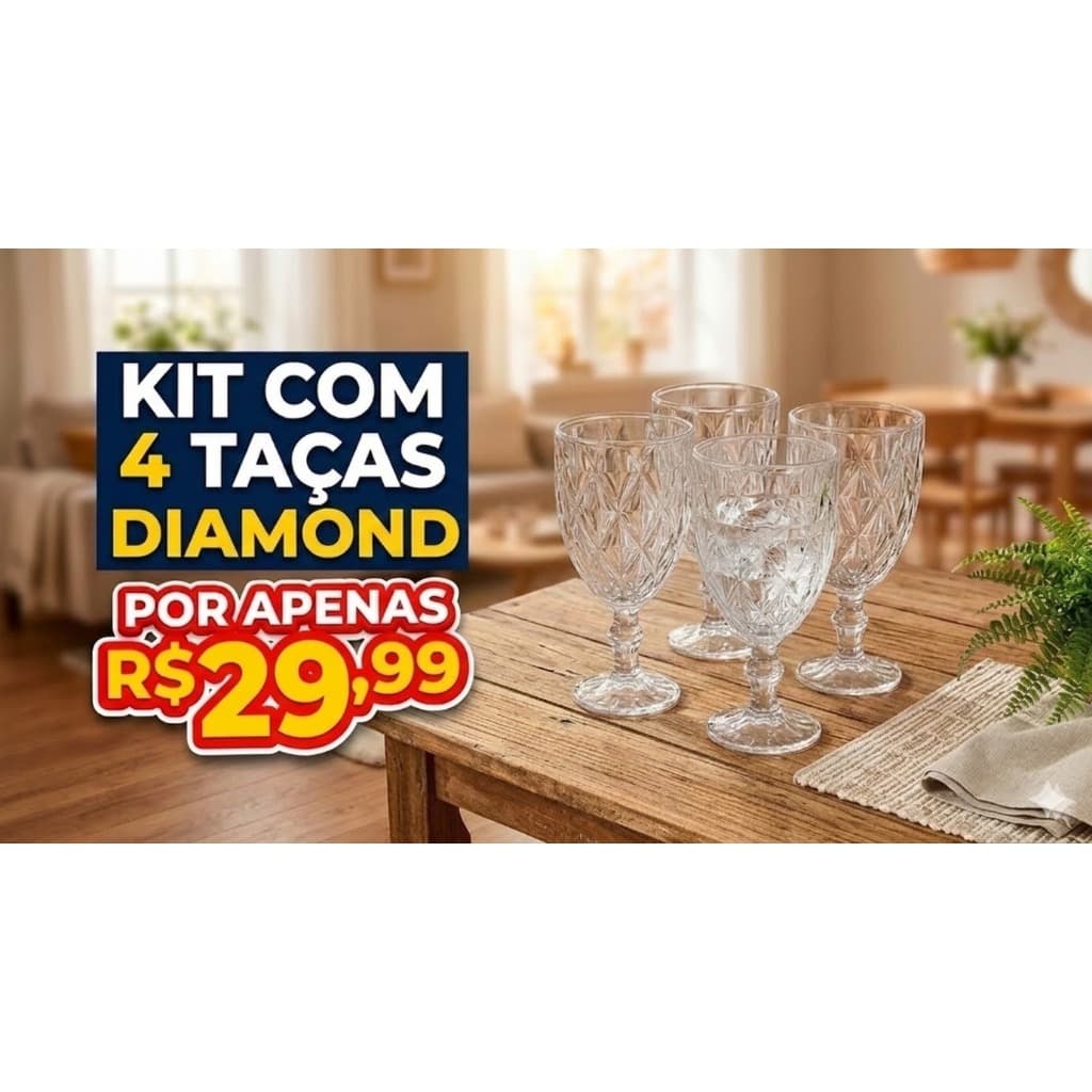 kit 4 Taças de Vidro Diamond bela for