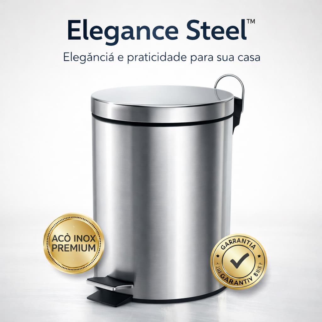 Lixeira Inox 5L com Pedal Elegance Steel™ | Lixeira Redonda Aço Inox para Banheiro, Cozinha e Escritório
