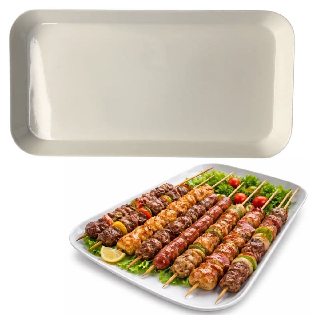 Kit 10 Bandejas Travessa Buffet Retangular Melamina 31x16cm Branco