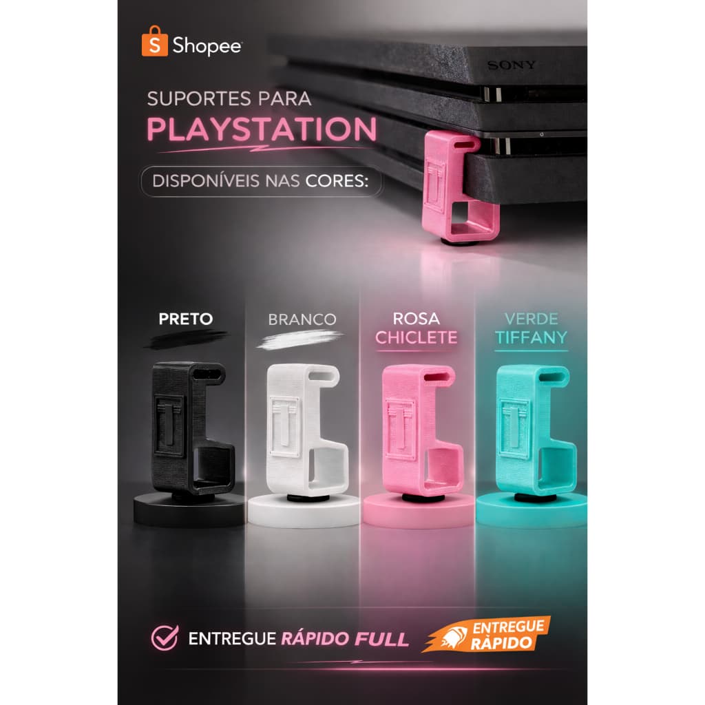 Kit Suporte para PS4 Slim / PS4 Pro / PS4 Fat - Eleve e Proteja Seu Console!