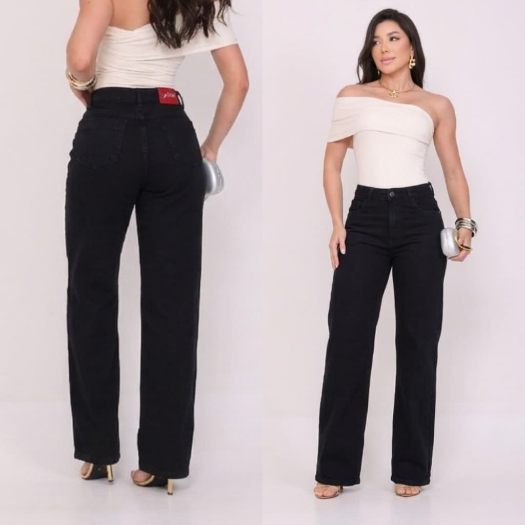 CALÇA WIDE LEG FEMININA JEANS PANTALONA 100% ALGODÃO CALÇA UNIVERSITARIA