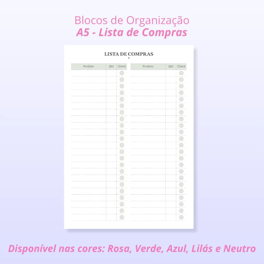 Lista de compras, bloco para organizar compras, tamanho 14x21cm - 50 Folhas