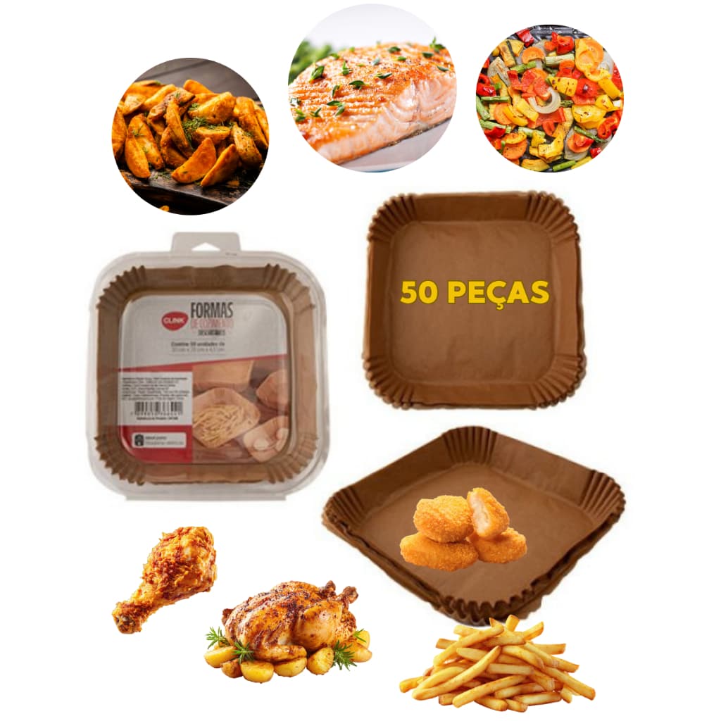 Forma Descartável  Quadrada para Air Fryer 50 unidades
