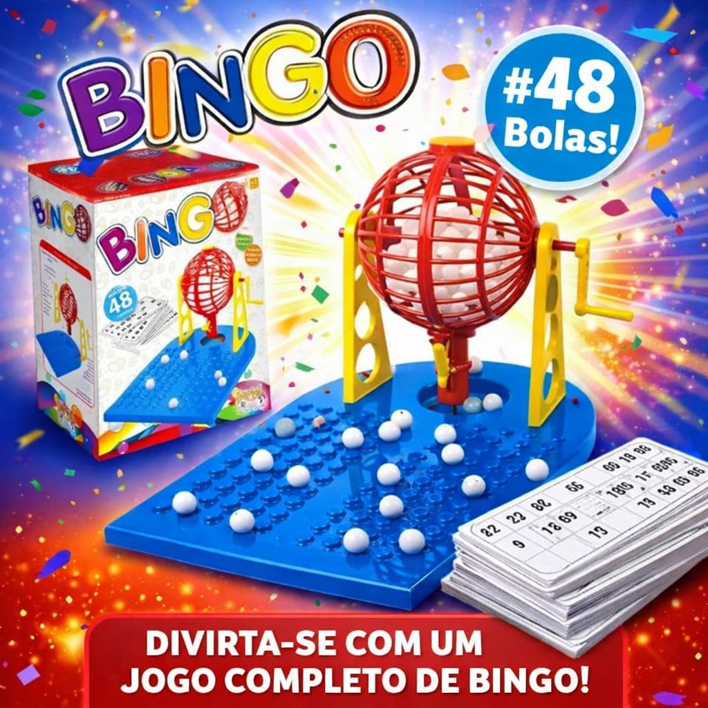 Jogo de Mesa Bingo 48 Cartelas e Dispenser de Bolinhas