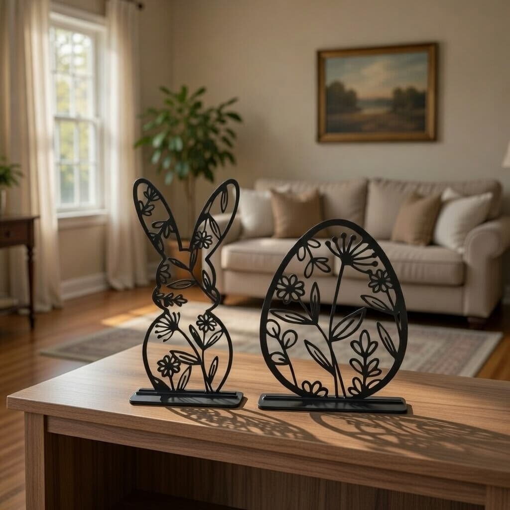 Kit Decoração de Páscoa Coelho e Ovo Decorativo Minimalista 3D