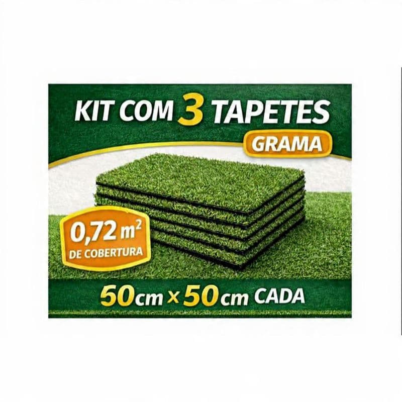 Kit 3 Tapetes de Grama Sintética 50cm x 50cm 12mm para Decoração/Sanitário PET.  Tapete Grama Sintética Decorativa e Pet
