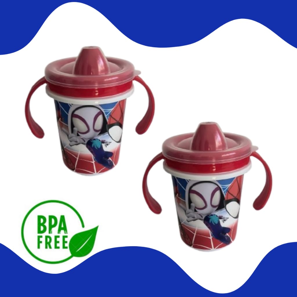 Kit 2 Copos Com Alça e Tampa Removivel Caneca Infantil de Treinamento 330ml Plasutil Homem Aranha