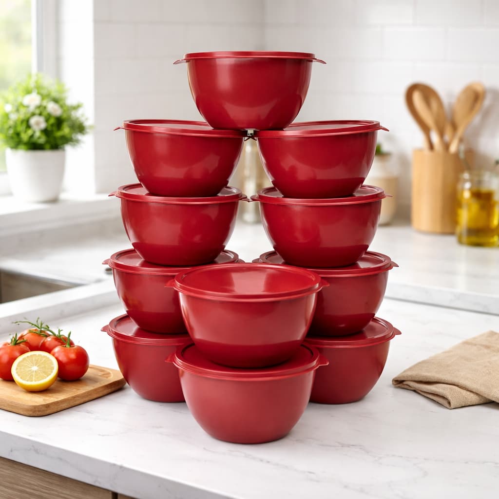 Kit 10 Bowls Plásticos 3 Litros com Tampa Hermética Tigela Grande Cozinha Multiuso Saladas Churrasco