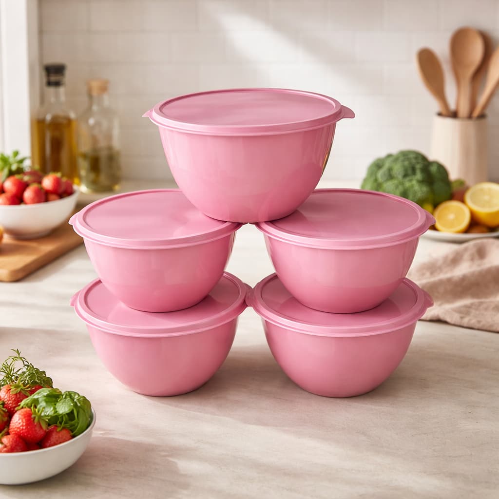 Saladeira Bowl 5,5 Litros Gigante Plástico Com Tampa Colorida Tigela Grande Cozinha Kit - 5 Unidades