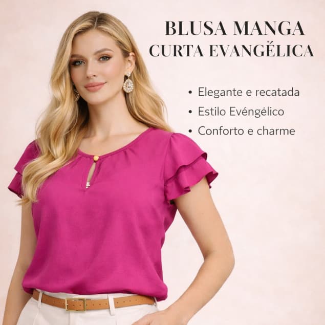 Blusa Evangelica Feminina Roxo Manga Curta Tecido Viscose Tamanho M ao GG
