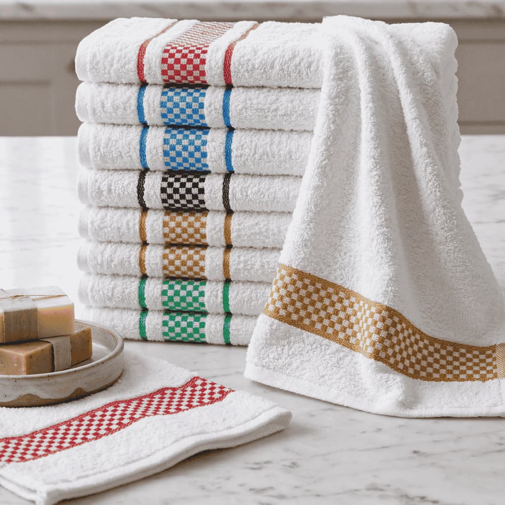 Kit 10 Panos de Prato Atoalhado Xadrez Premium Jacquard Toalha de Copa Felpudo 45x70