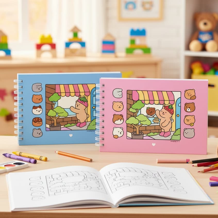Livro de Colorir Ursinhos Fofos | Kit com 2 Modelos (Azul + Rosa) – 47 Desenhos Cada