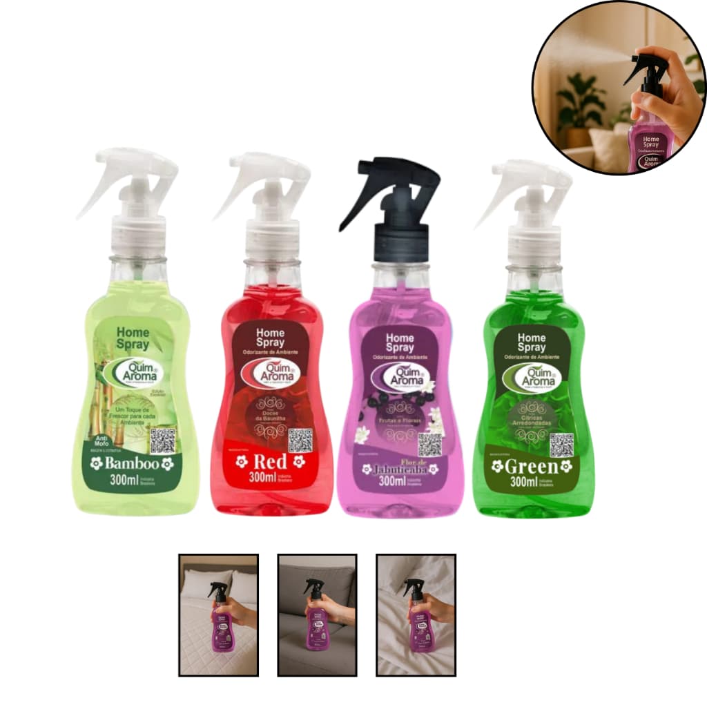 Home Spray Cheirinho de Casa Odorizante De Ambiente 300ml Bamboo, Baunilha, Jabuticaba Citricos