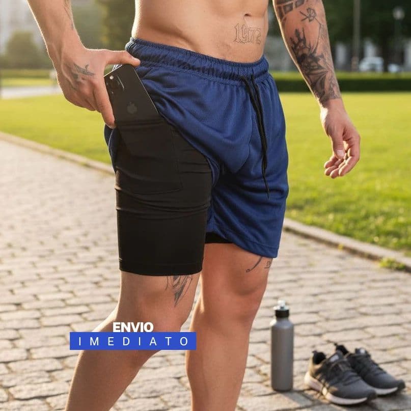 Bermuda Masculina 2 em 1 - opção de kit ou unitário -  com Proteção UV 50 para Treinos