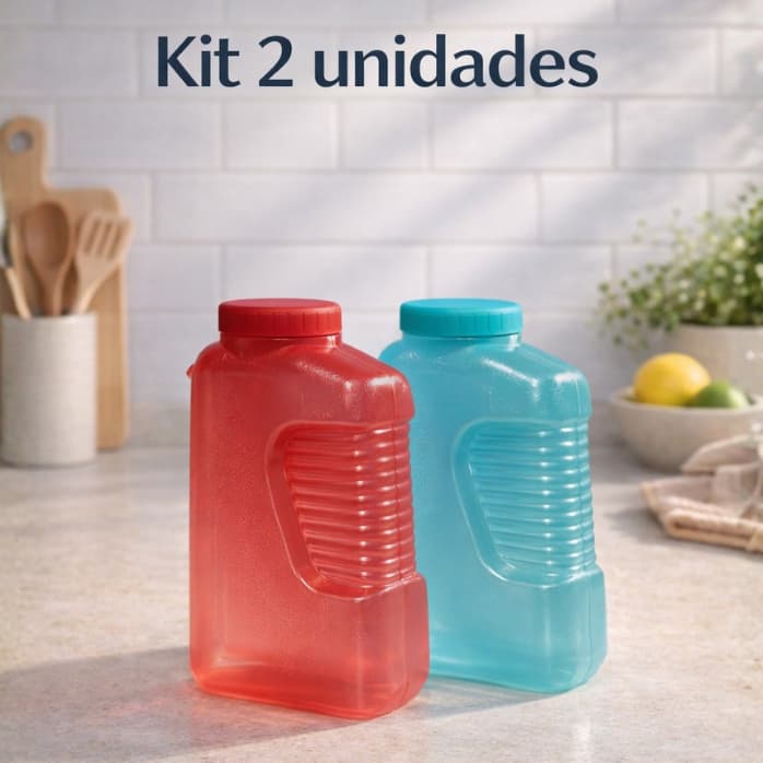 Kit 2 Garrafas Plásticas 2L com Tampa Rosca Rosqueável – Para Água Suco Chá Geladeira e Academia
