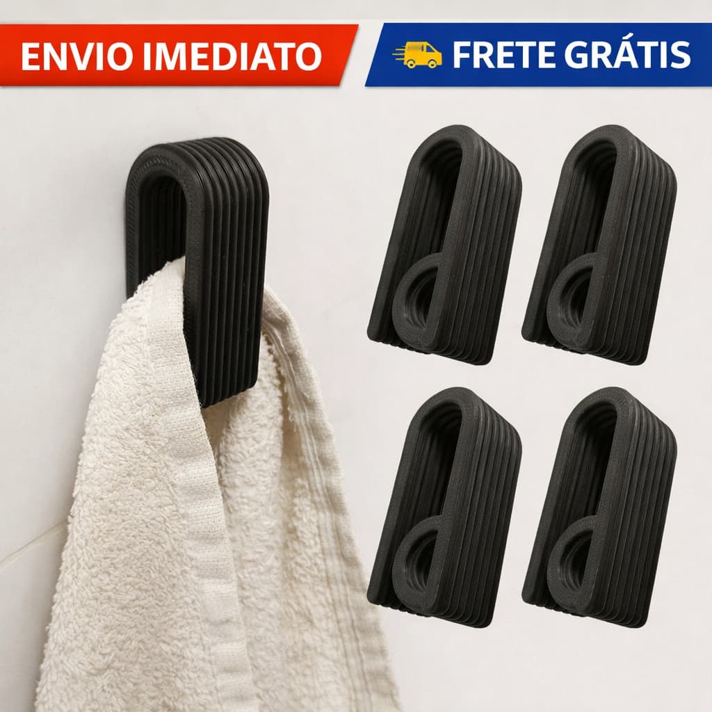 Kit 4 Ganchos Porta Toalha e Pano de Prato | Suporte Organizador de Cozinha e Banheiro | Prende Toalha Sem Cair