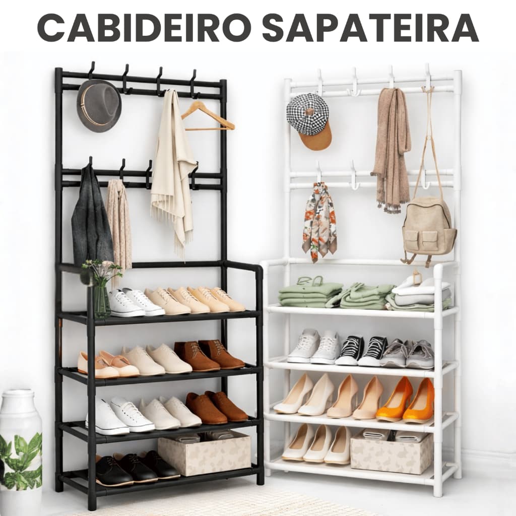 Sapateira com Cabideiro Arara de Roupas 4/5 Andares Multiuso | Organizador para Sapatos e Closet
